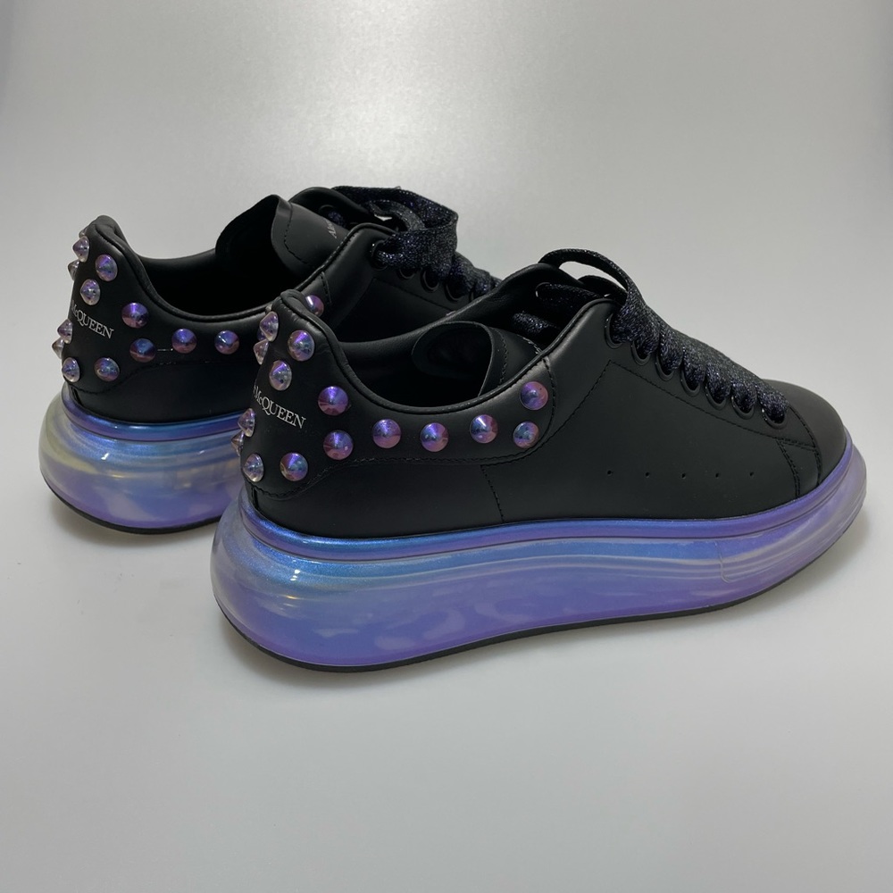 Alexander McQueen Black Leather Sneakers with Iridescent Blue Platform - Picture 7 of 11
